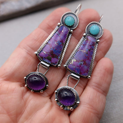 Retro Geometric Enamel Earrings