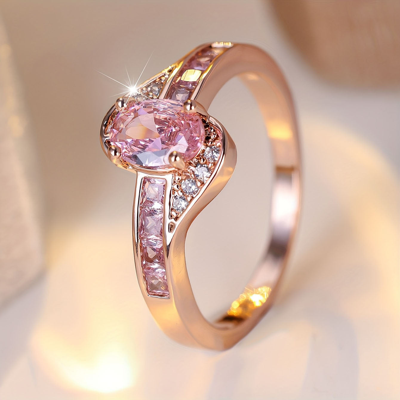 Elegant Pink Crystal Ring
