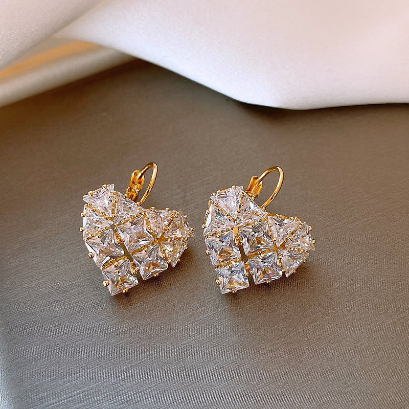 French Heart-shaped Zircon Earrings