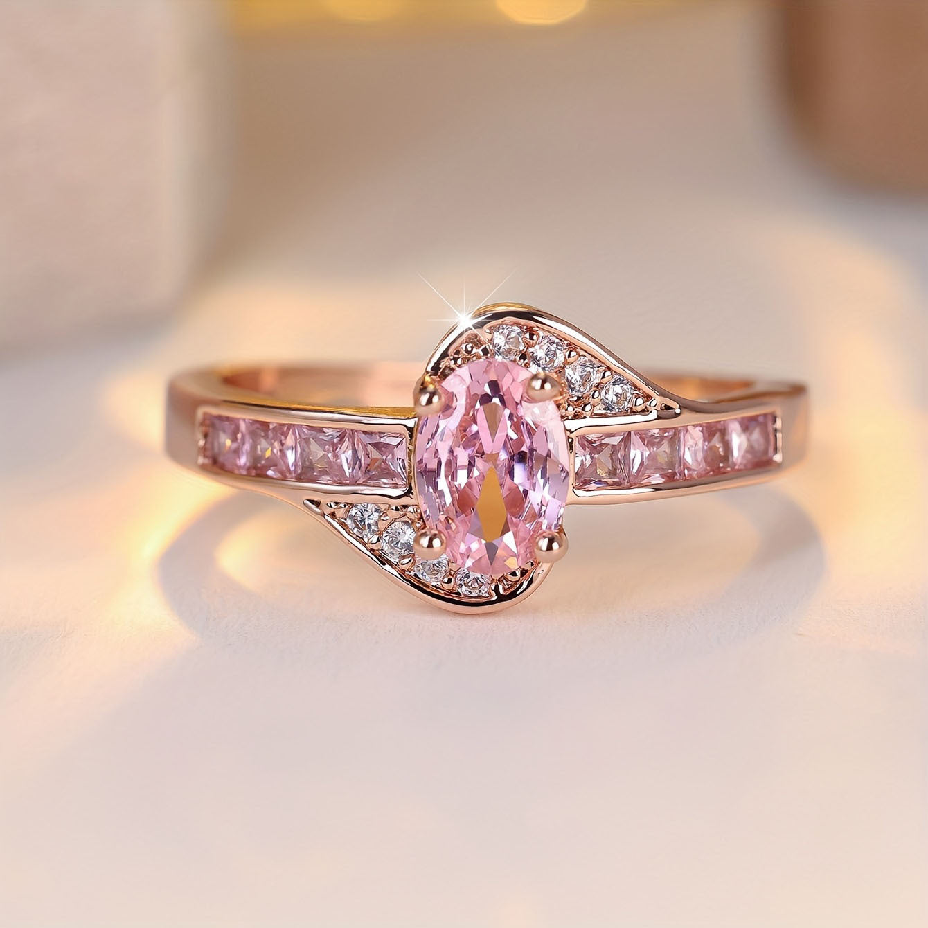 Elegant Pink Crystal Ring