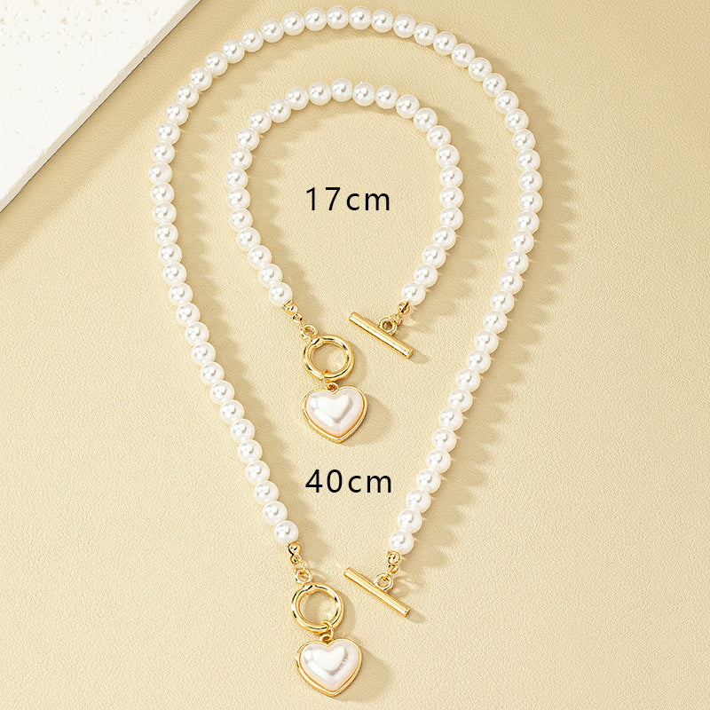 Love Pearl Buckle Necklace Set