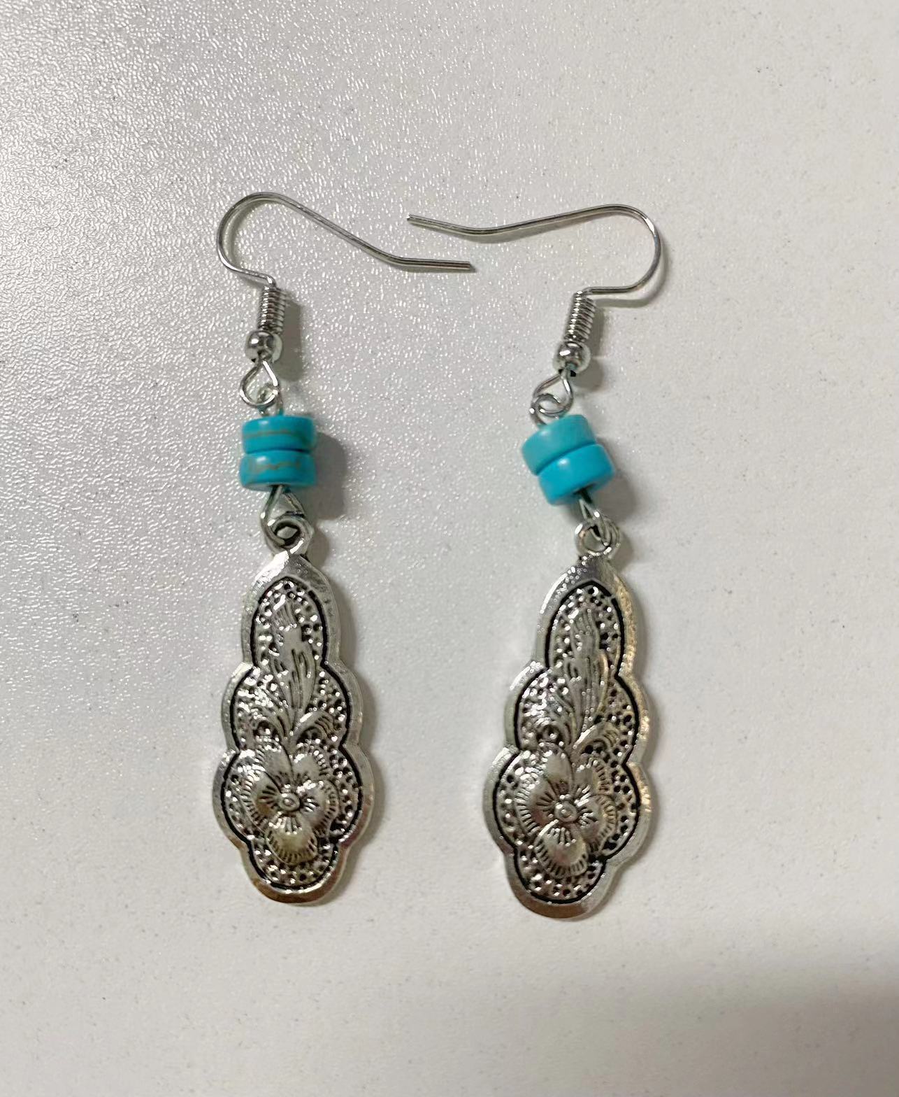 Retro Carved Turquoise Earrings