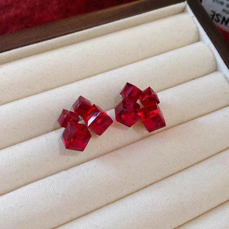 Geometric Crystal Cube Earrings