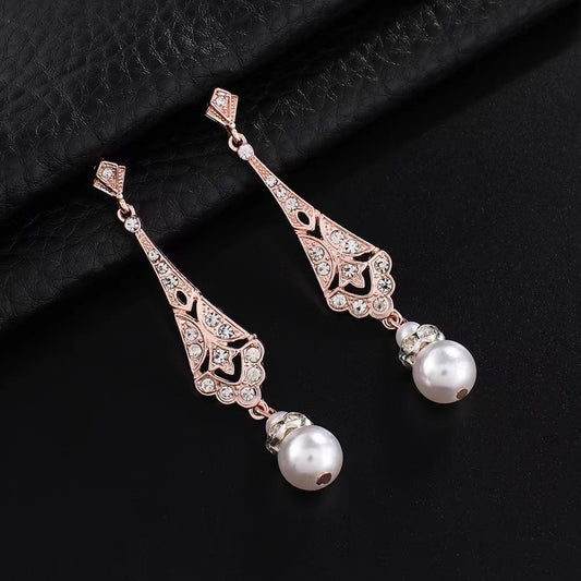 Alloy Silver Pearl Drop Earrings