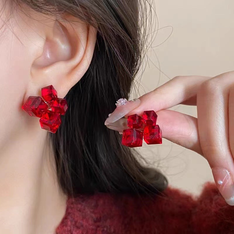 Geometric Crystal Cube Earrings