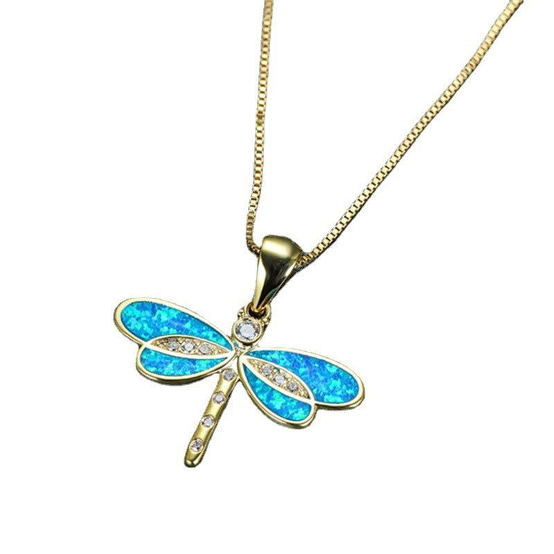 Simulated Opal Dragonfly Necklace