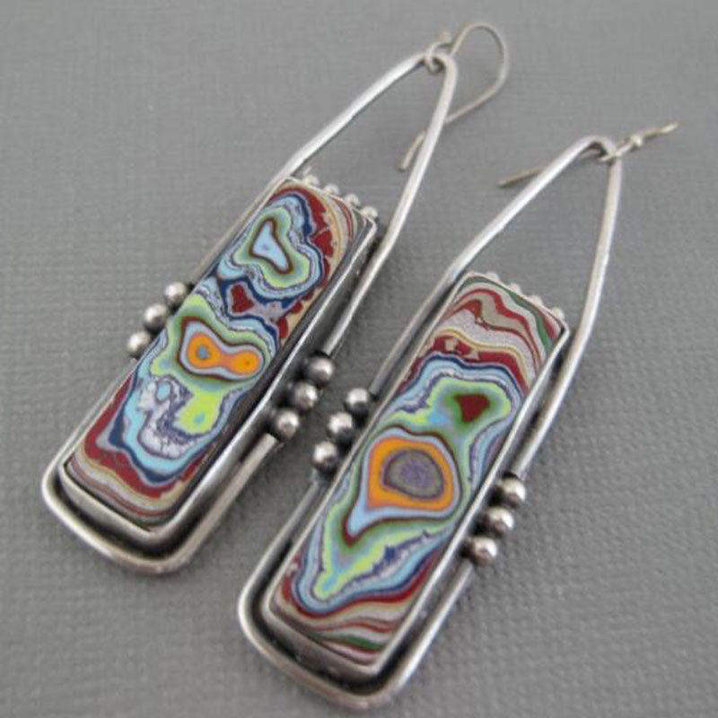 Retro Geometric Enamel Earrings