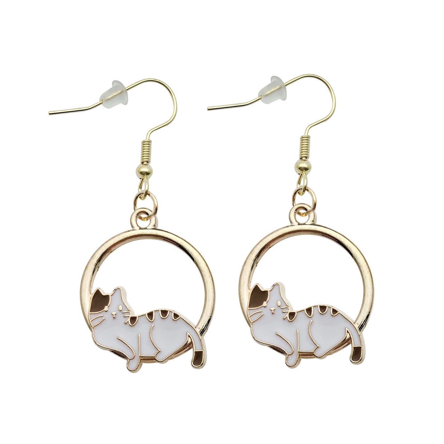 Whimsical Cat Earrings in Gold
