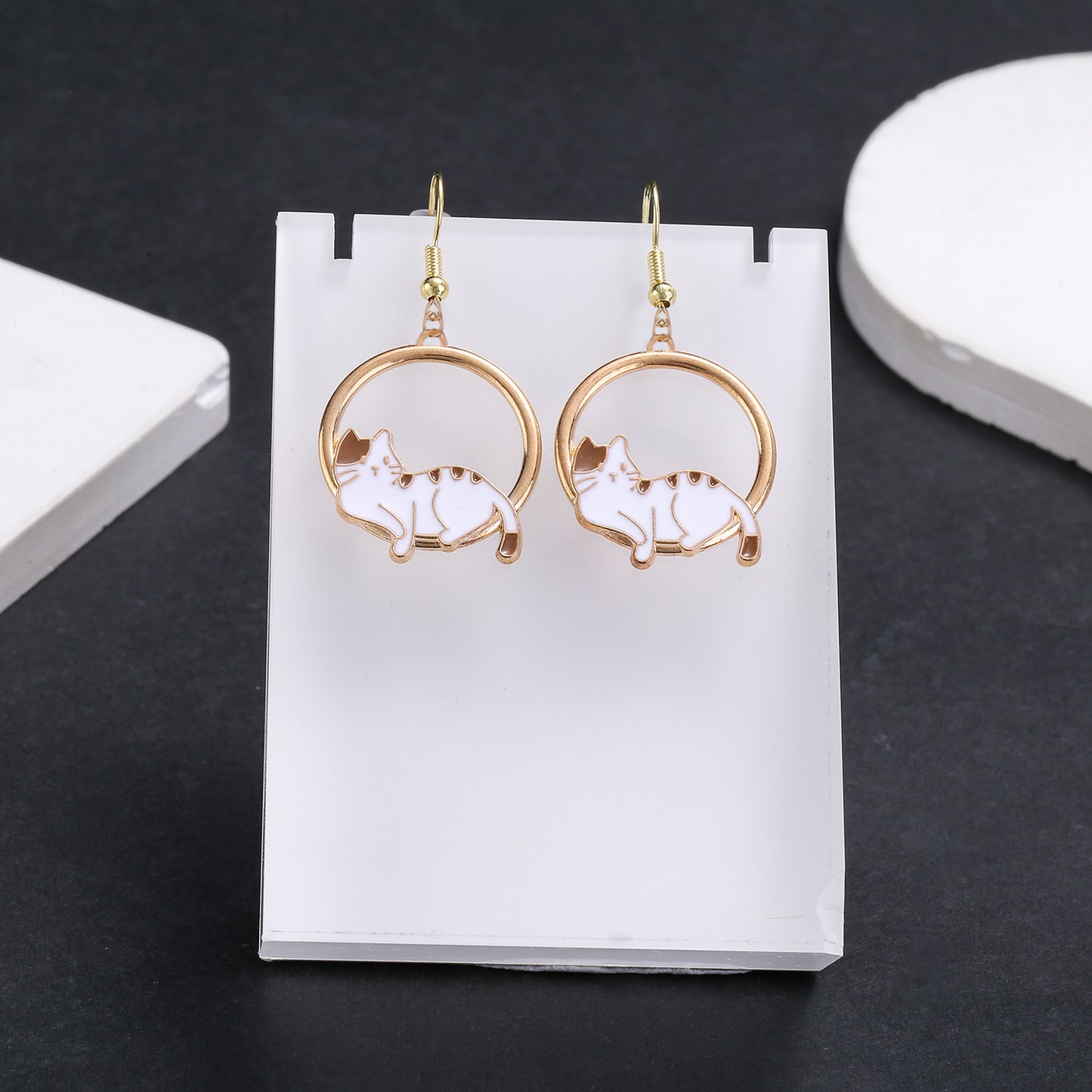 Whimsical Cat Earrings in Gold
