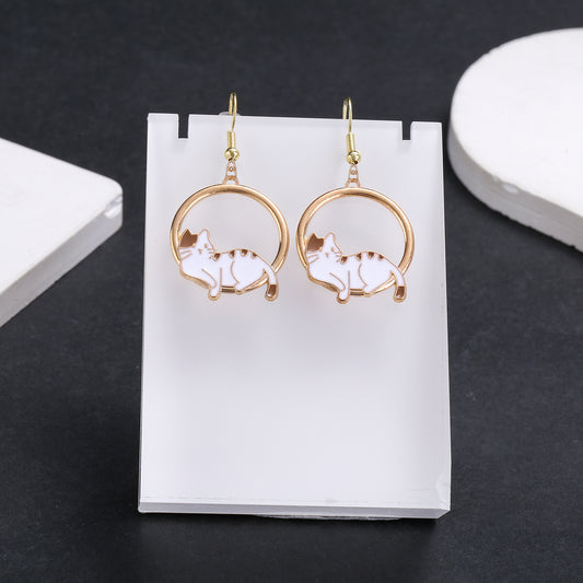 Whimsical Cat Earrings in Gold