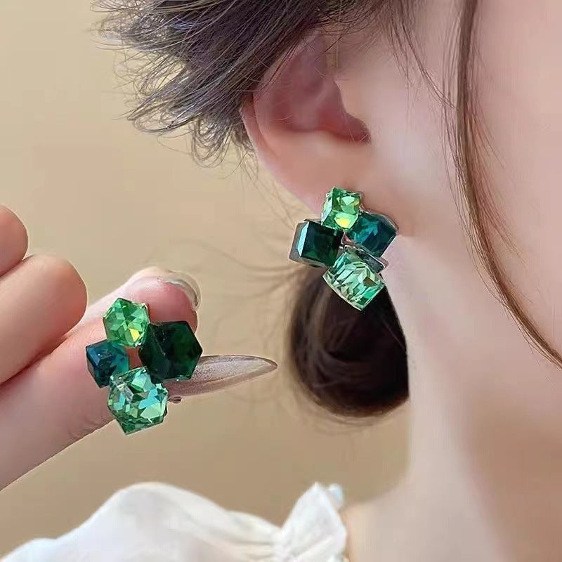 Geometric Crystal Cube Earrings