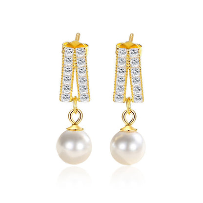 Geometric Pearl Diamond Earrings