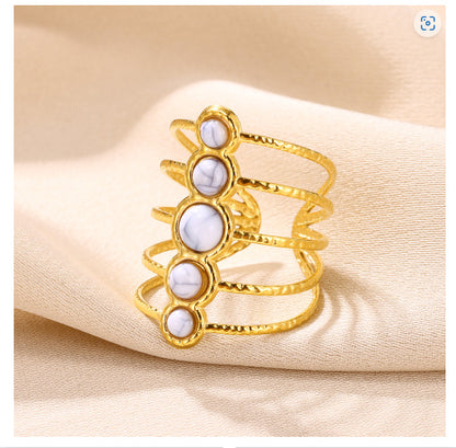 Turquoise Inlaid Multi-layer Ring