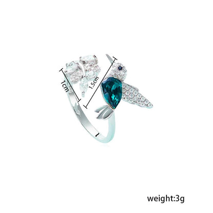 Green Hummingbird Adjustable Ring