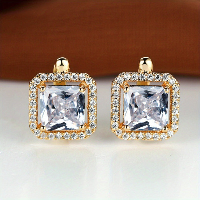 Platinum Diamond Square Stud Earrings