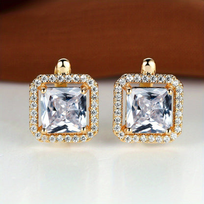 Platinum Diamond Square Stud Earrings