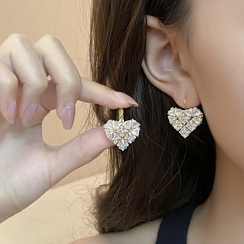 French Heart-shaped Zircon Earrings