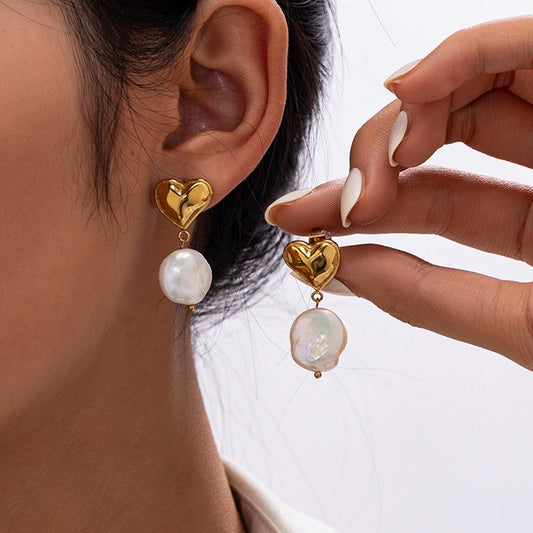 Heart Baroque Pearl Earrings