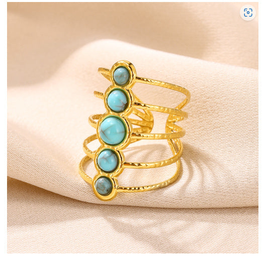 Turquoise Inlaid Multi-layer Ring