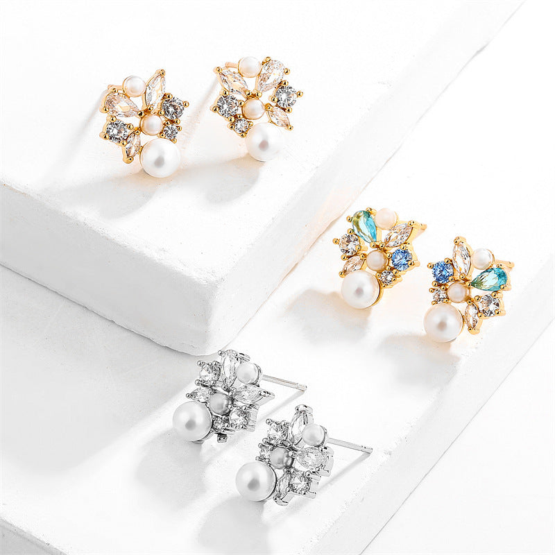 Elegant Diamond Pearl Earrings