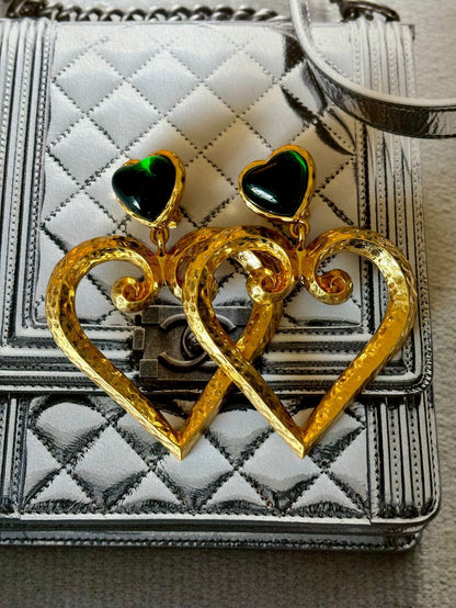 Bottle Green Vintage Heart Earrings