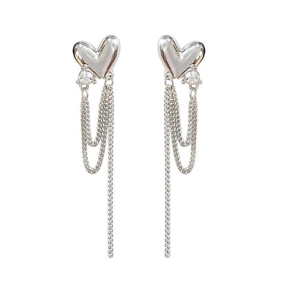 Sterling Silver Heart Tassel Earrings