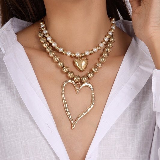 Heart Charm Beaded Necklace Set