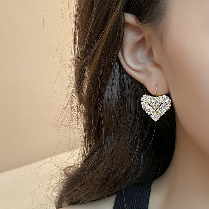 French Heart-shaped Zircon Earrings