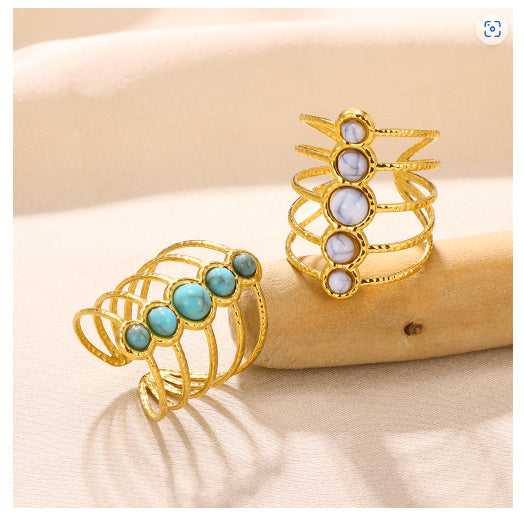 Turquoise Inlaid Multi-layer Ring