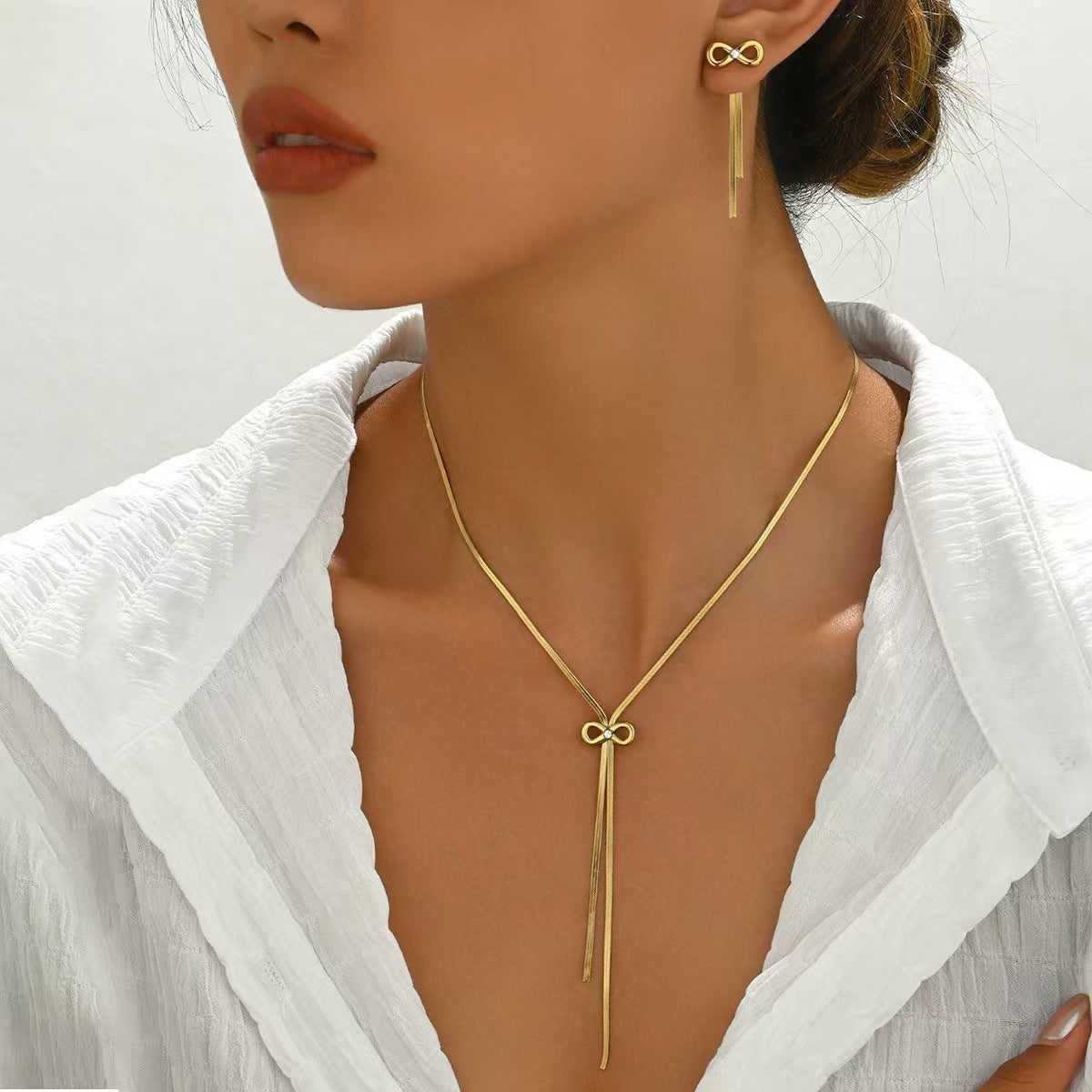 Stainless Steel Bow Necklace Set