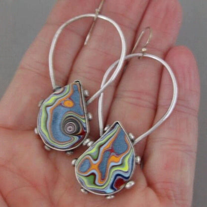 Retro Geometric Enamel Earrings