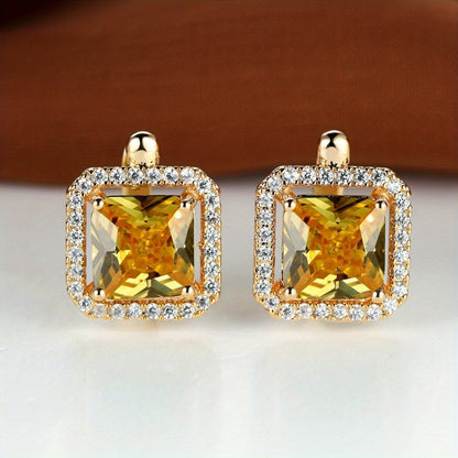Platinum Diamond Square Stud Earrings
