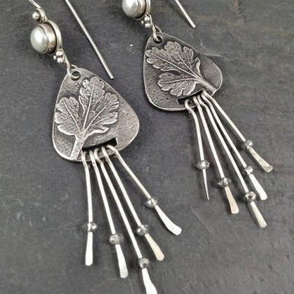 Inlaid Pearl Vintage Tassel Earrings