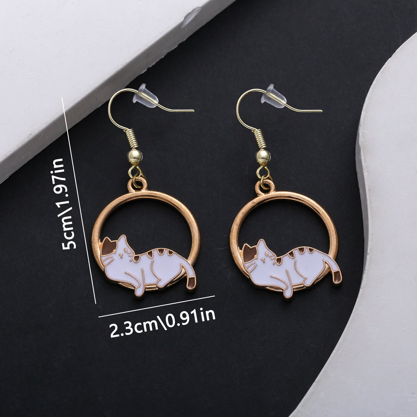 Whimsical Cat Earrings in Gold