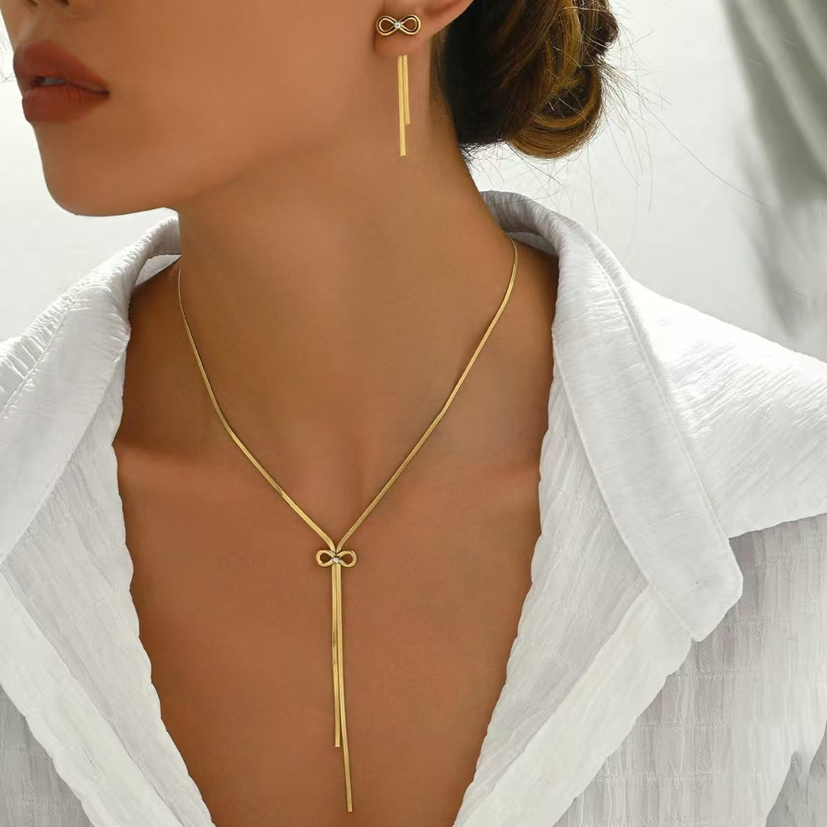 Stainless Steel Bow Necklace Set
