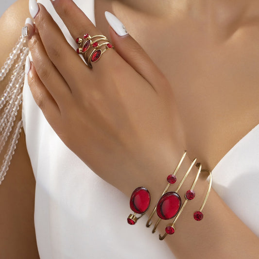 Elegant Rhinestone Bracelet and Ring Set