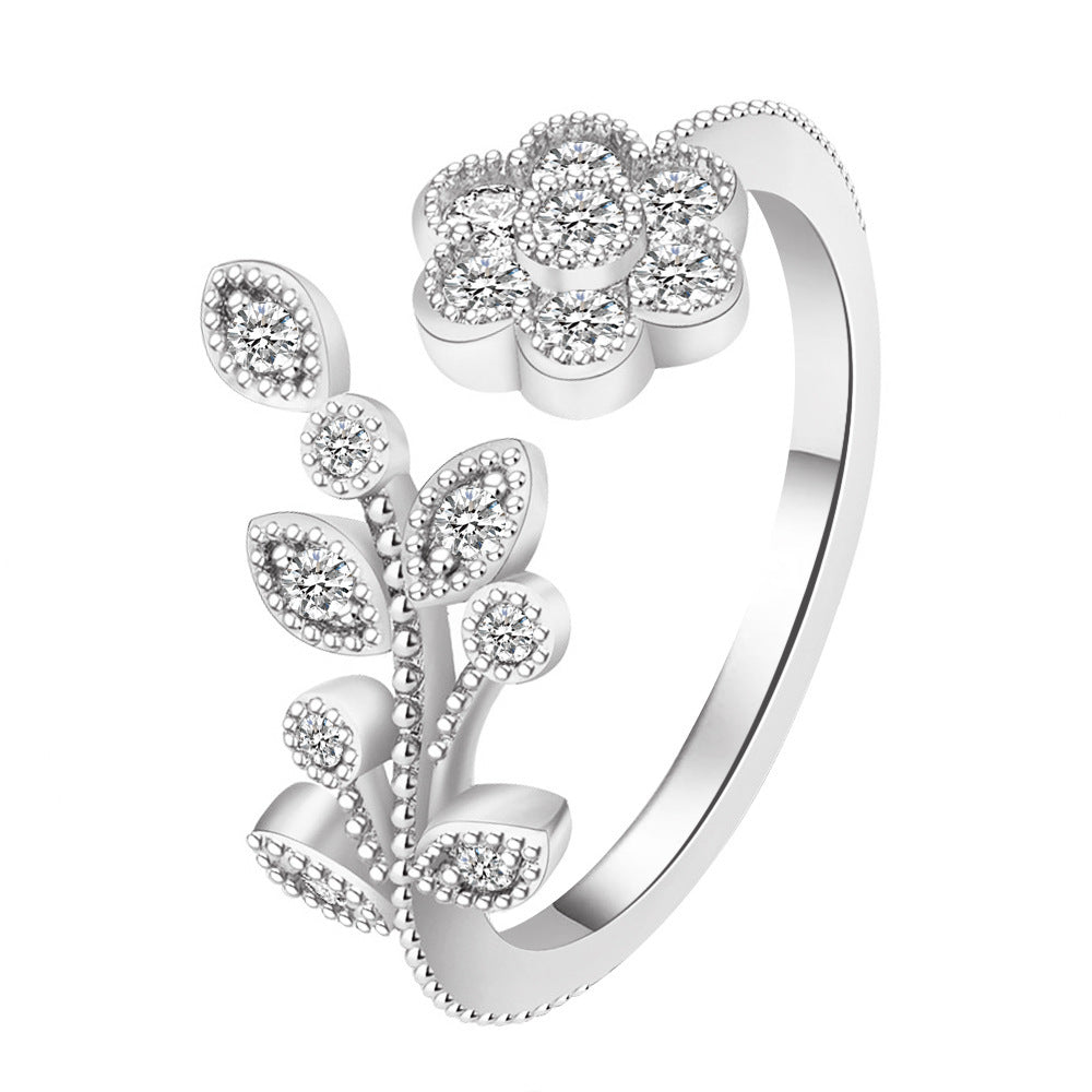 Diamond Flower Leaves Ring