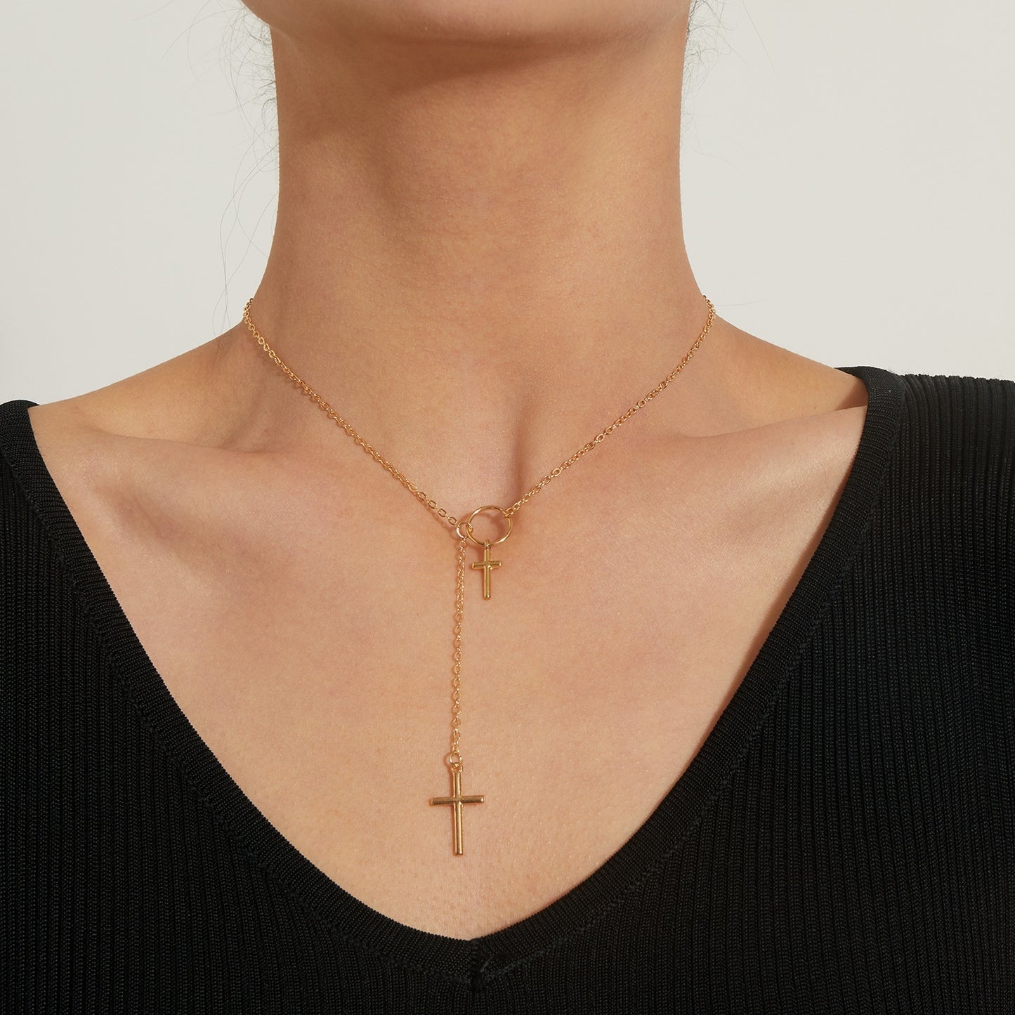 Elegant Double Layer Cross Necklace