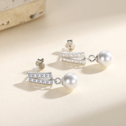 Geometric Pearl Diamond Earrings