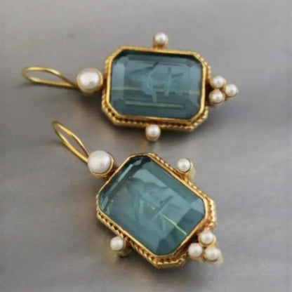 Hexagon Green Crystal Earrings