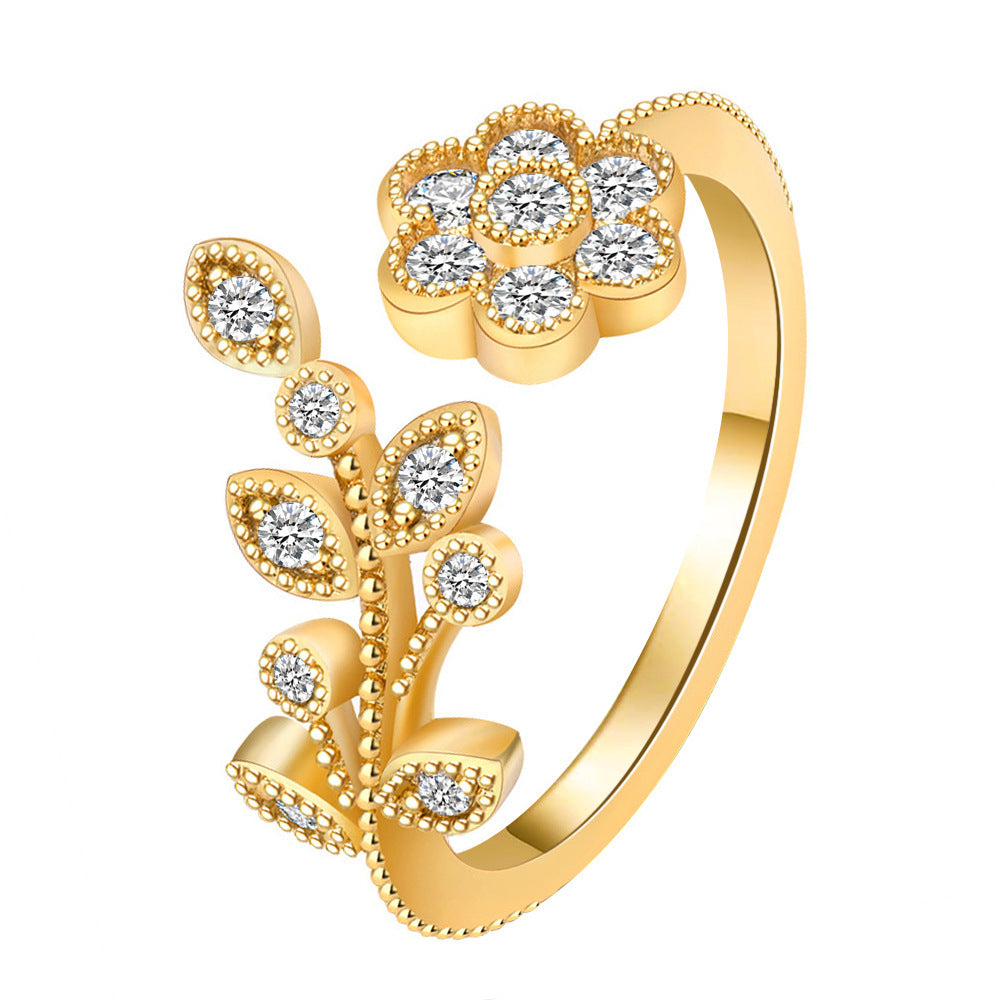 Diamond Flower Leaves Ring