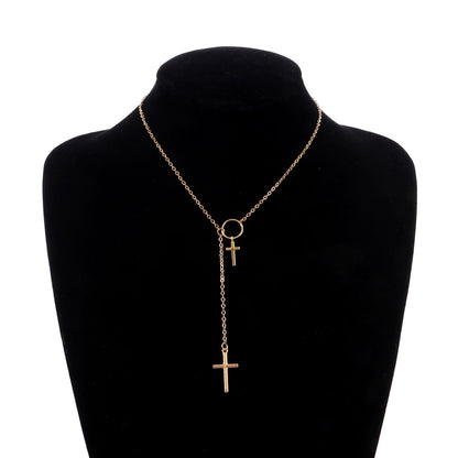 Elegant Double Layer Cross Necklace