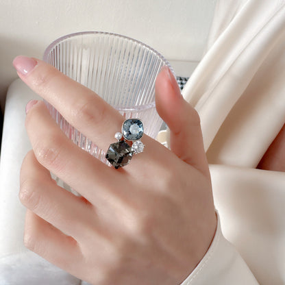 Geometric Pearl Zircon Ring