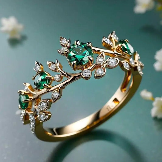 Geometric Gold Zircon Luxury Ring