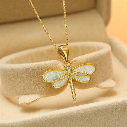 Simulated Opal Dragonfly Necklace