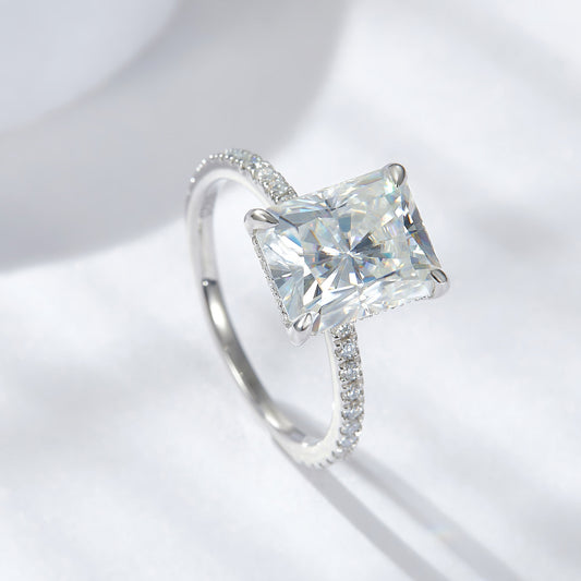 Radiant Moissanite Silver Ring
