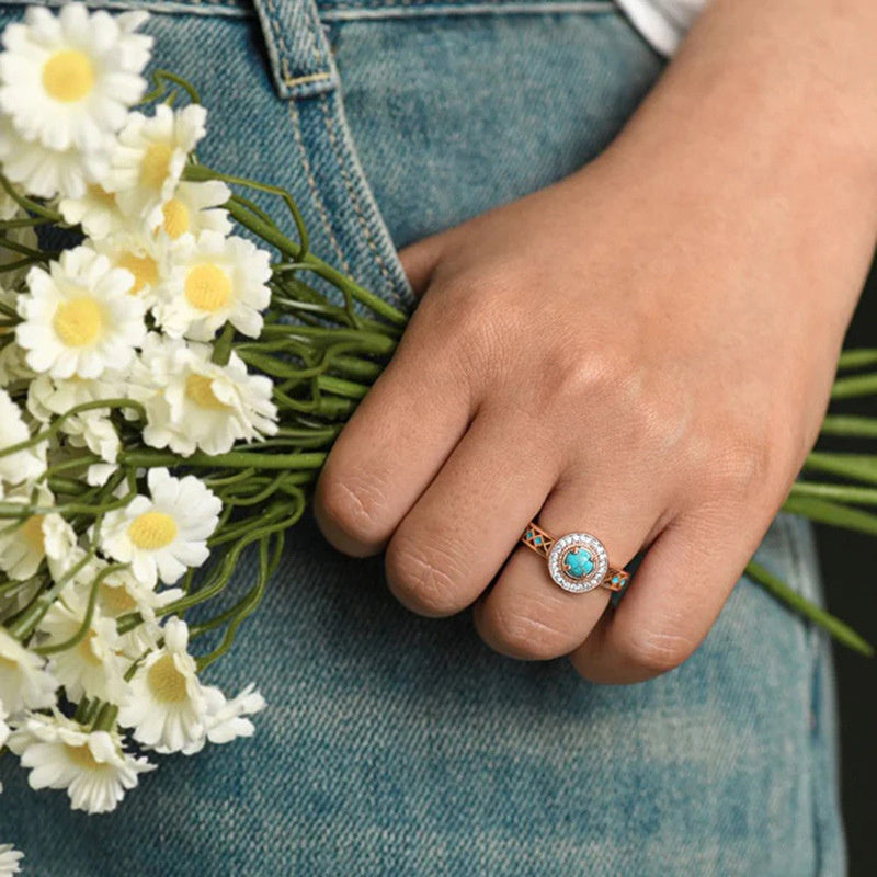 Turquoise Ethnic Zircon Ring