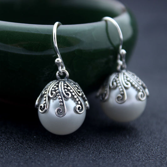 Retro Ethnic Shell Pearl Earrings