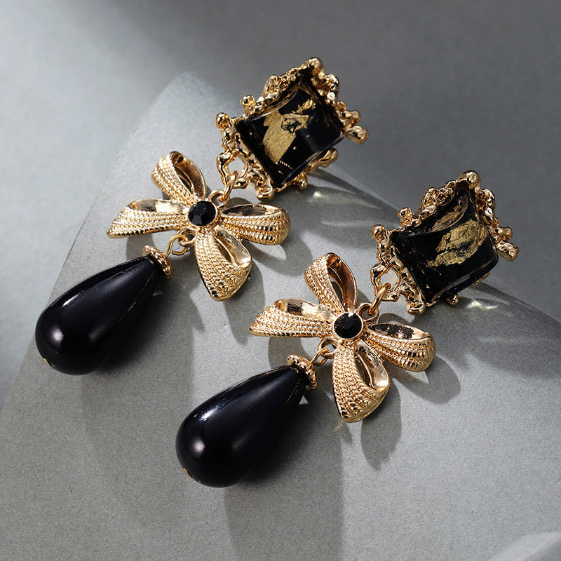 Graceful Black Bow Earrings