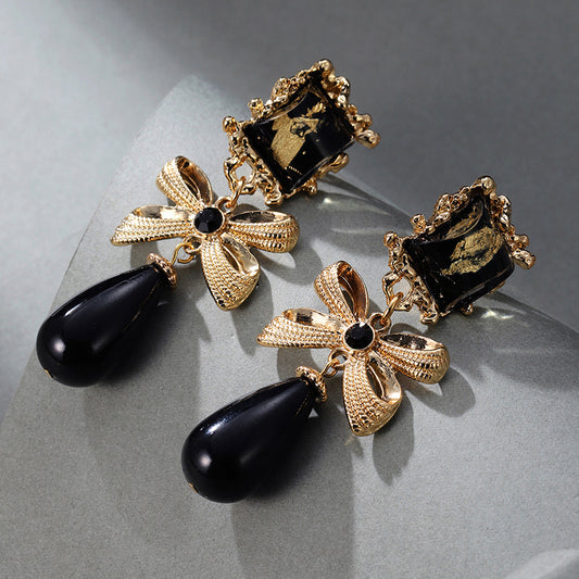 Graceful Black Bow Earrings